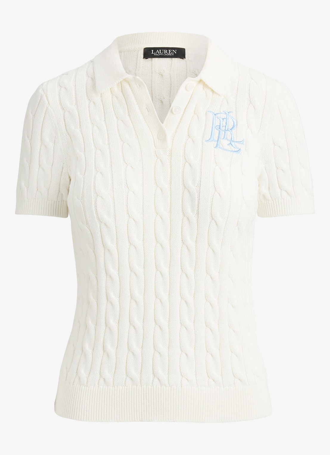 Ralph Lauren  Kabelgebreide polo met logoborduring - voorkant 3 wit