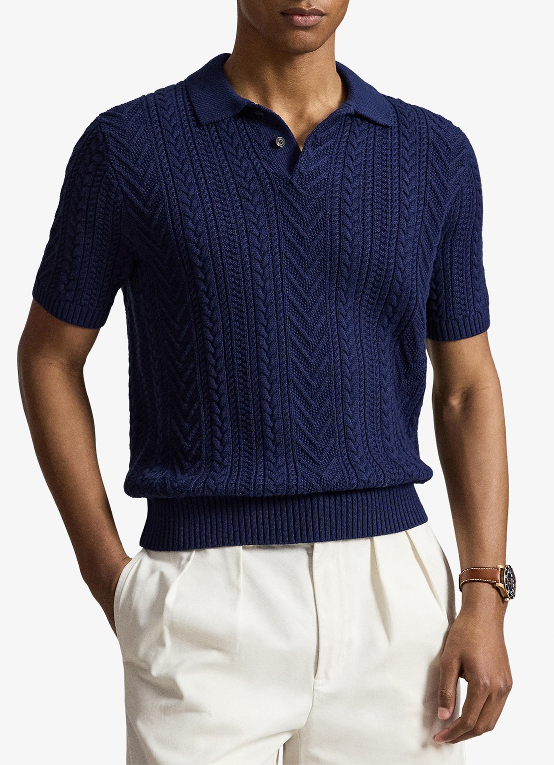 Ralph Lauren Kabelgebreide polo - detail 3 newport navy / donkerblauw