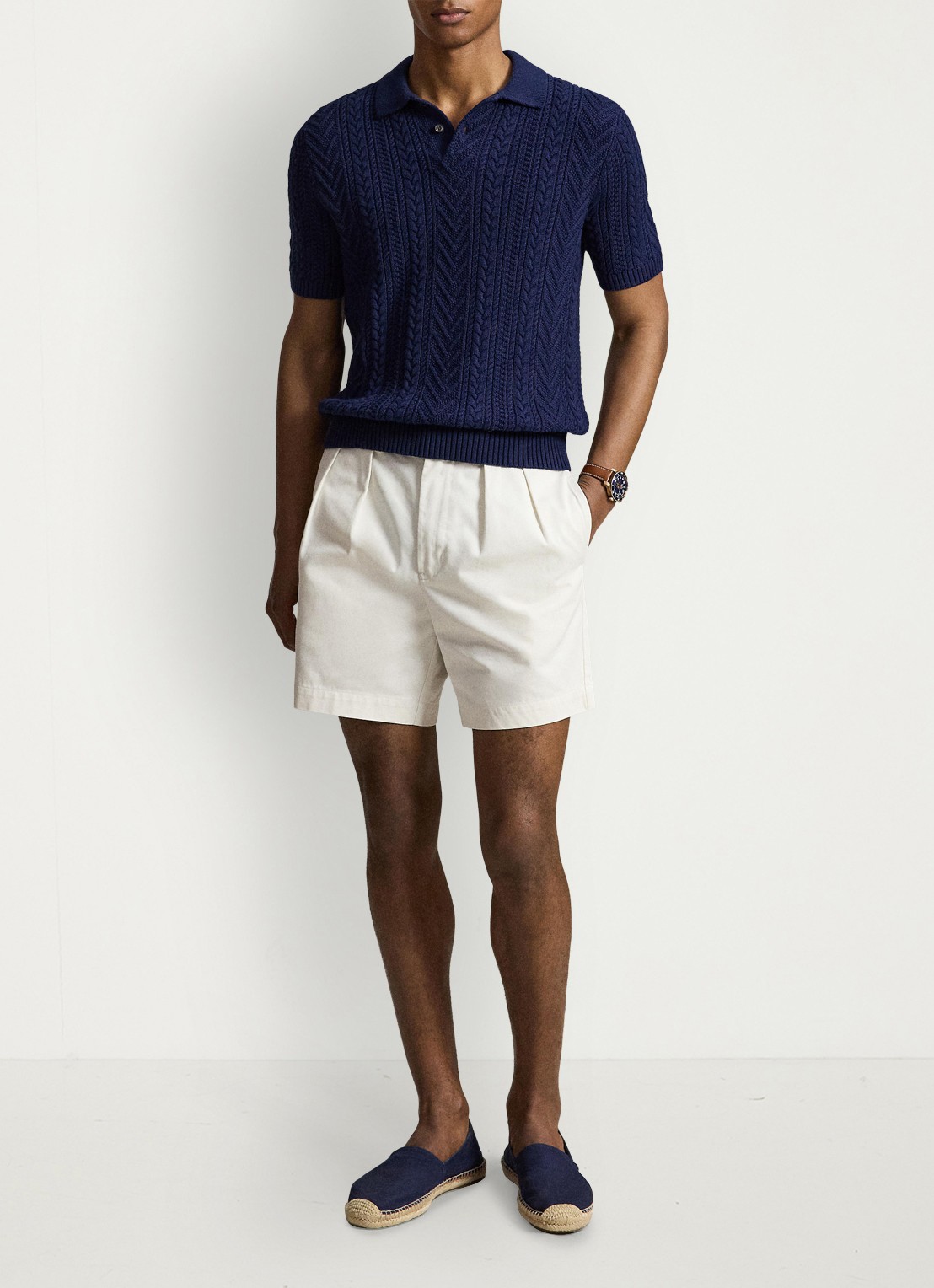Ralph Lauren Kabelgebreide polo - voorkant 2 newport navy / donkerblauw