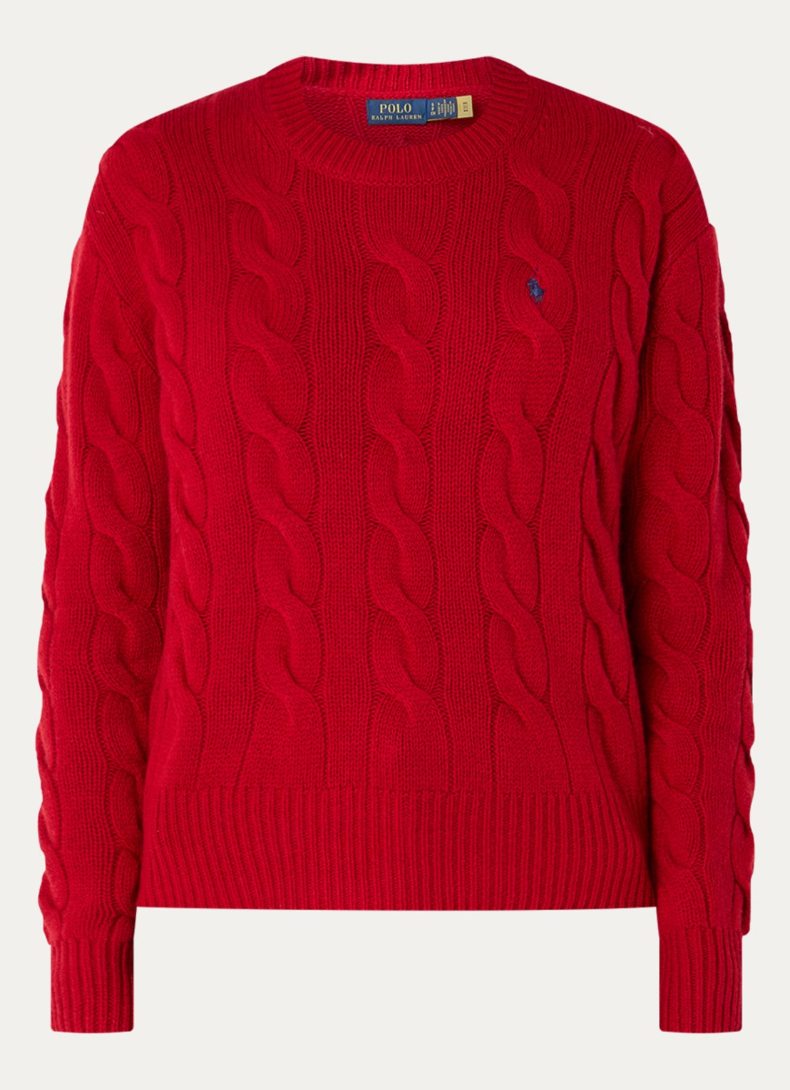Ralph Lauren Kabelgebreide pullover in kasjmierblend met logoborduring - voorkant rood