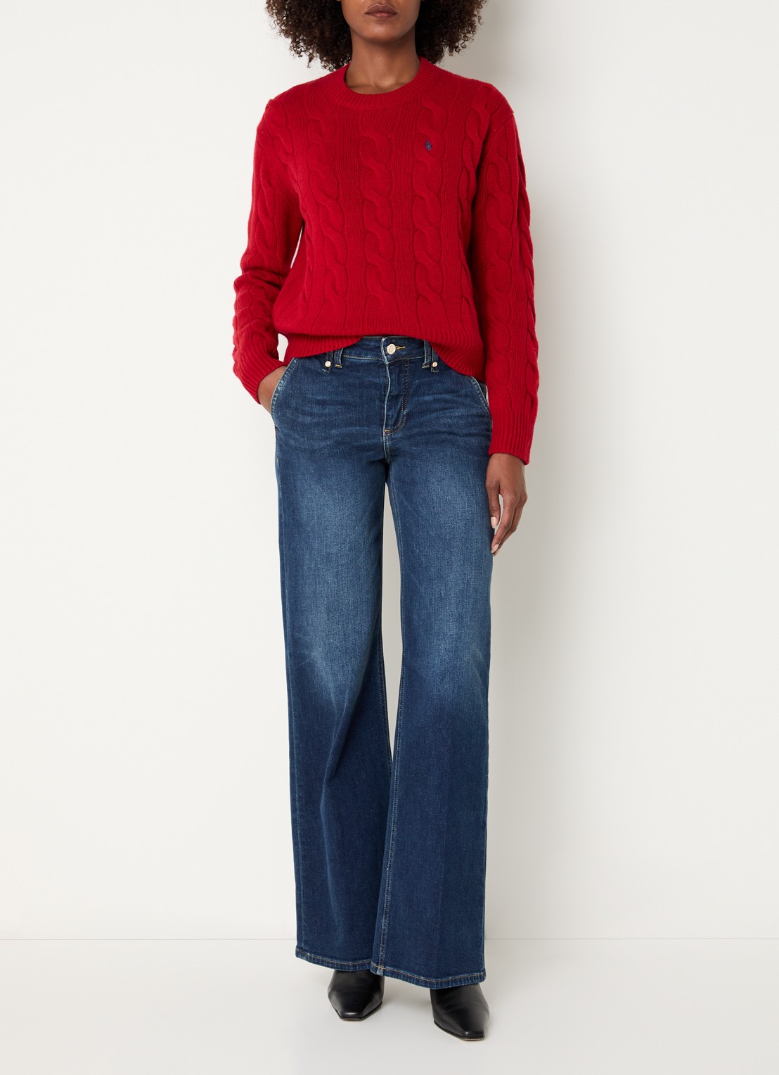 Ralph Lauren Kabelgebreide pullover in kasjmierblend met logoborduring - voorkant 2 rood