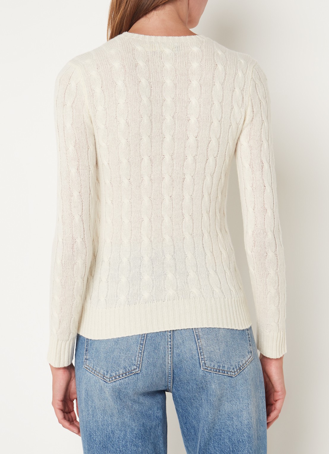 Ralph Lauren Kabelgebreide pullover in kasjmierblend met logoborduring - achterkant 3 gebroken wit