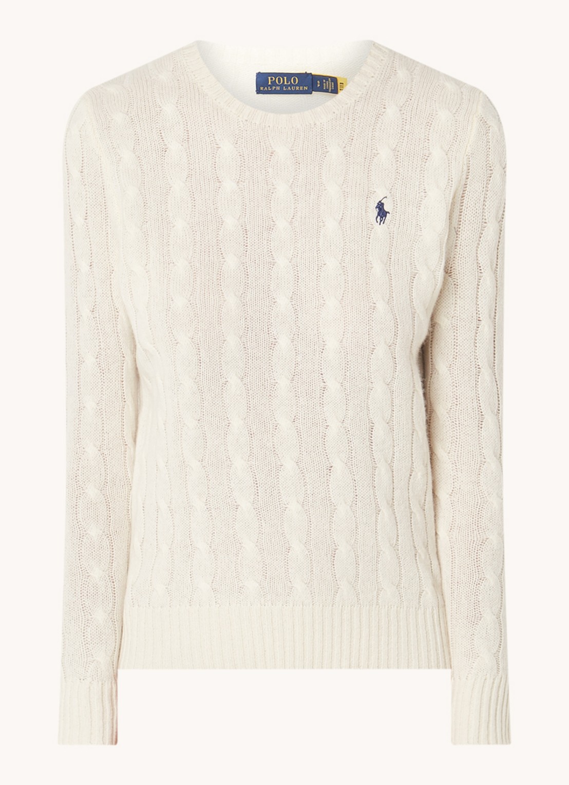 Ralph Lauren Kabelgebreide pullover in kasjmierblend met logoborduring - voorkant gebroken wit