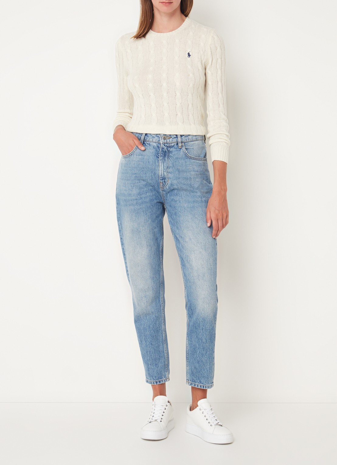 Ralph Lauren Kabelgebreide pullover in kasjmierblend met logoborduring - voorkant 2 gebroken wit