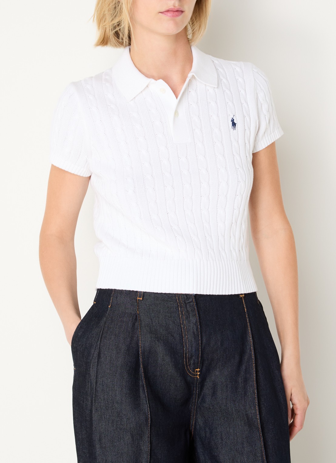 Ralph Lauren Kabelgebreide pullover met logo - detail 3 wit