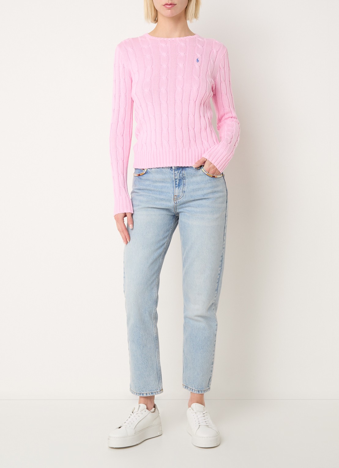 Ralph Lauren Kabelgebreide pullover met logoborduring - voorkant 2 roze