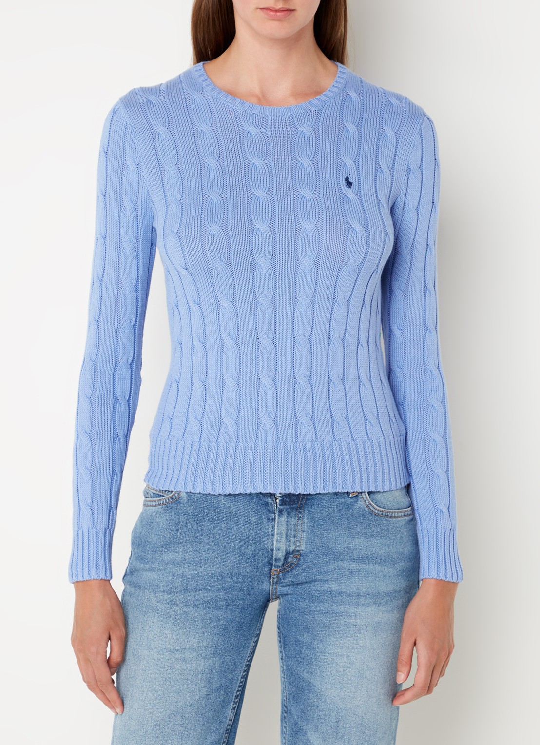 Ralph Lauren Kabelgebreide pullover met logoborduring - detail 4 lichtblauw