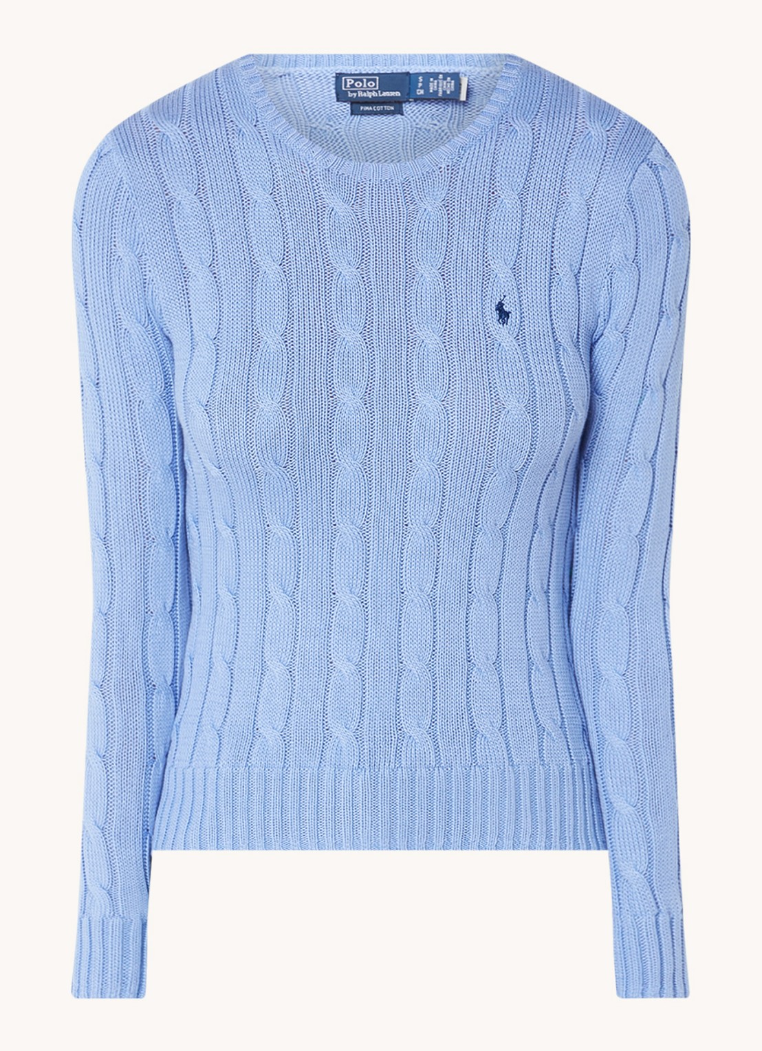 Ralph Lauren Kabelgebreide pullover met logoborduring - voorkant 2 lichtblauw