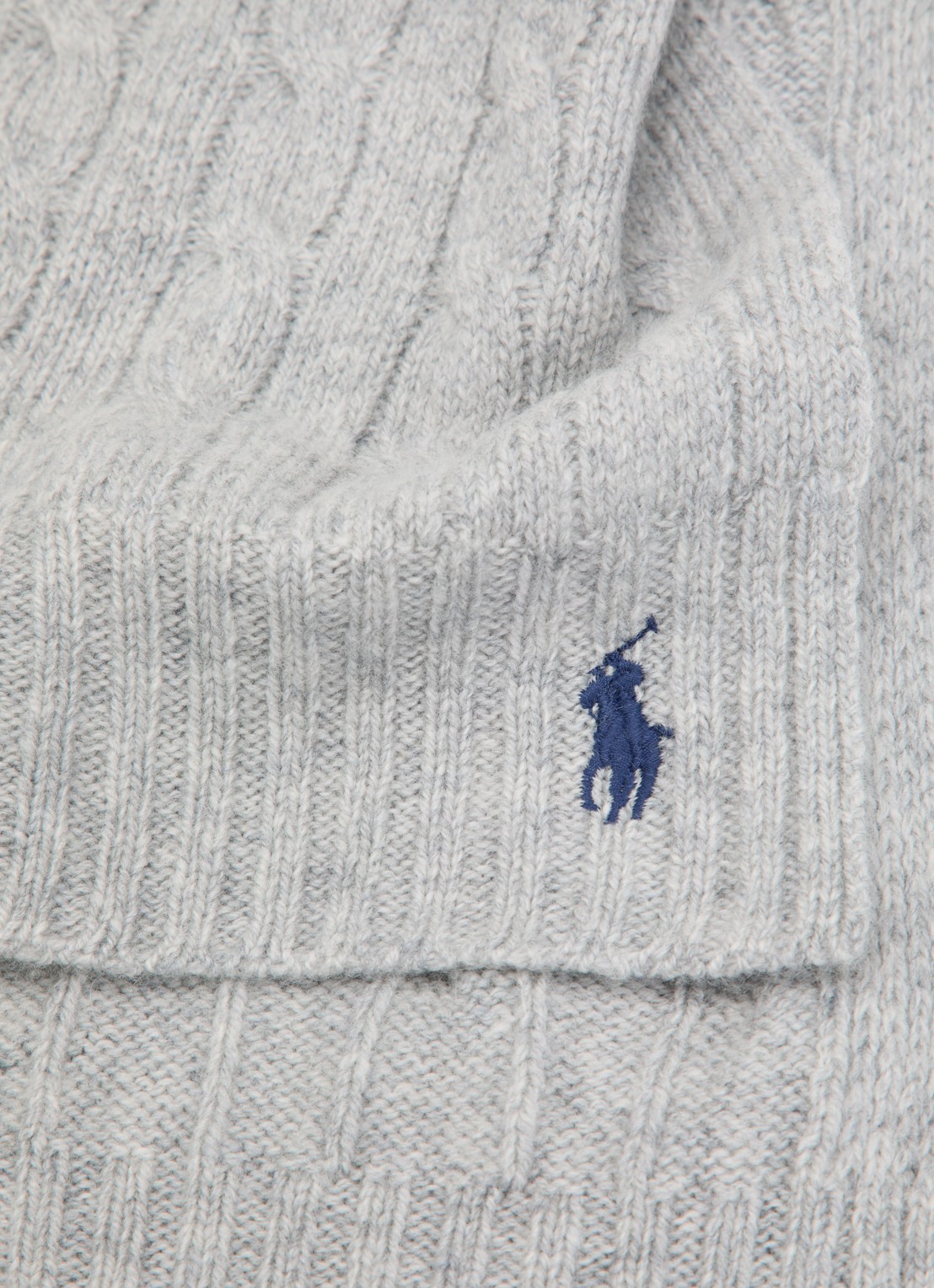 Ralph Lauren kabelgebreide sjaal in kasjmierblend 180 x 30 cm - detail 2 grijsmele