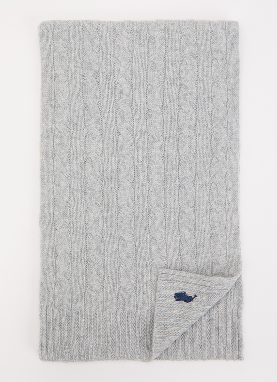 Ralph Lauren kabelgebreide sjaal in kasjmierblend 180 x 30 cm - voorkant 3 grijsmele