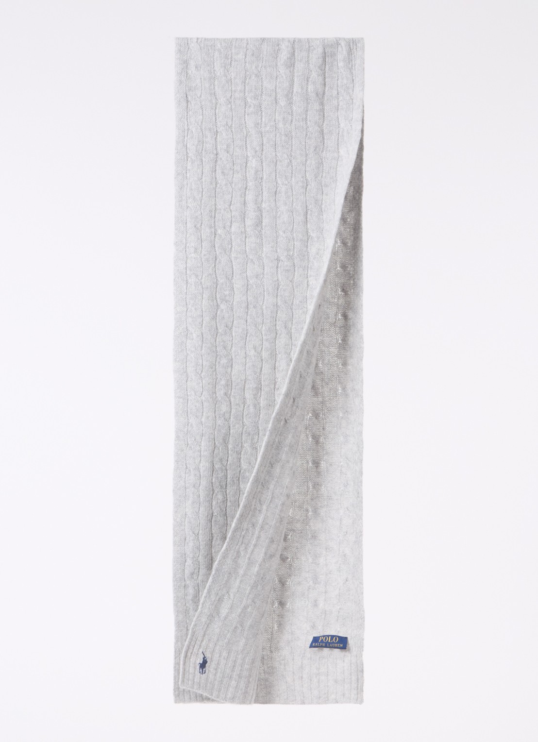 Ralph Lauren Kabelgebreide sjaal in kasjmierblend 183 x 27 cm - detail lichtgrijs
