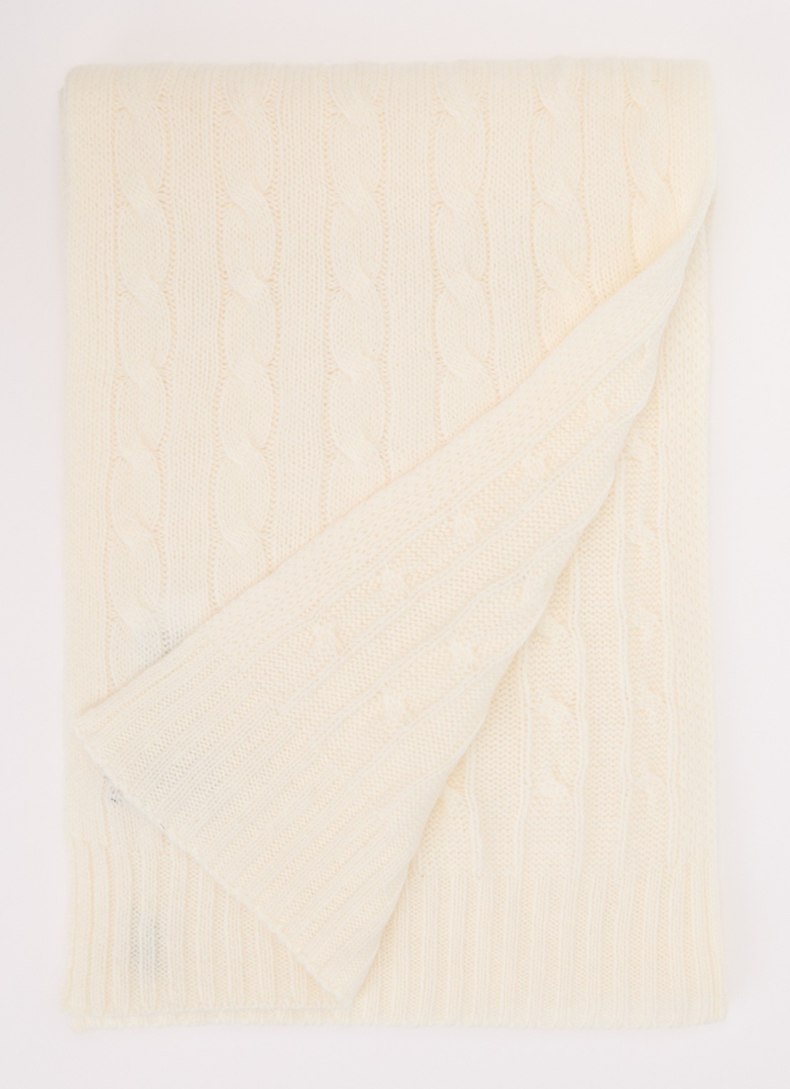 Ralph Lauren Kabelgebreide sjaal in kasjmierblend 183 x 27 cm - voorkant gebroken wit