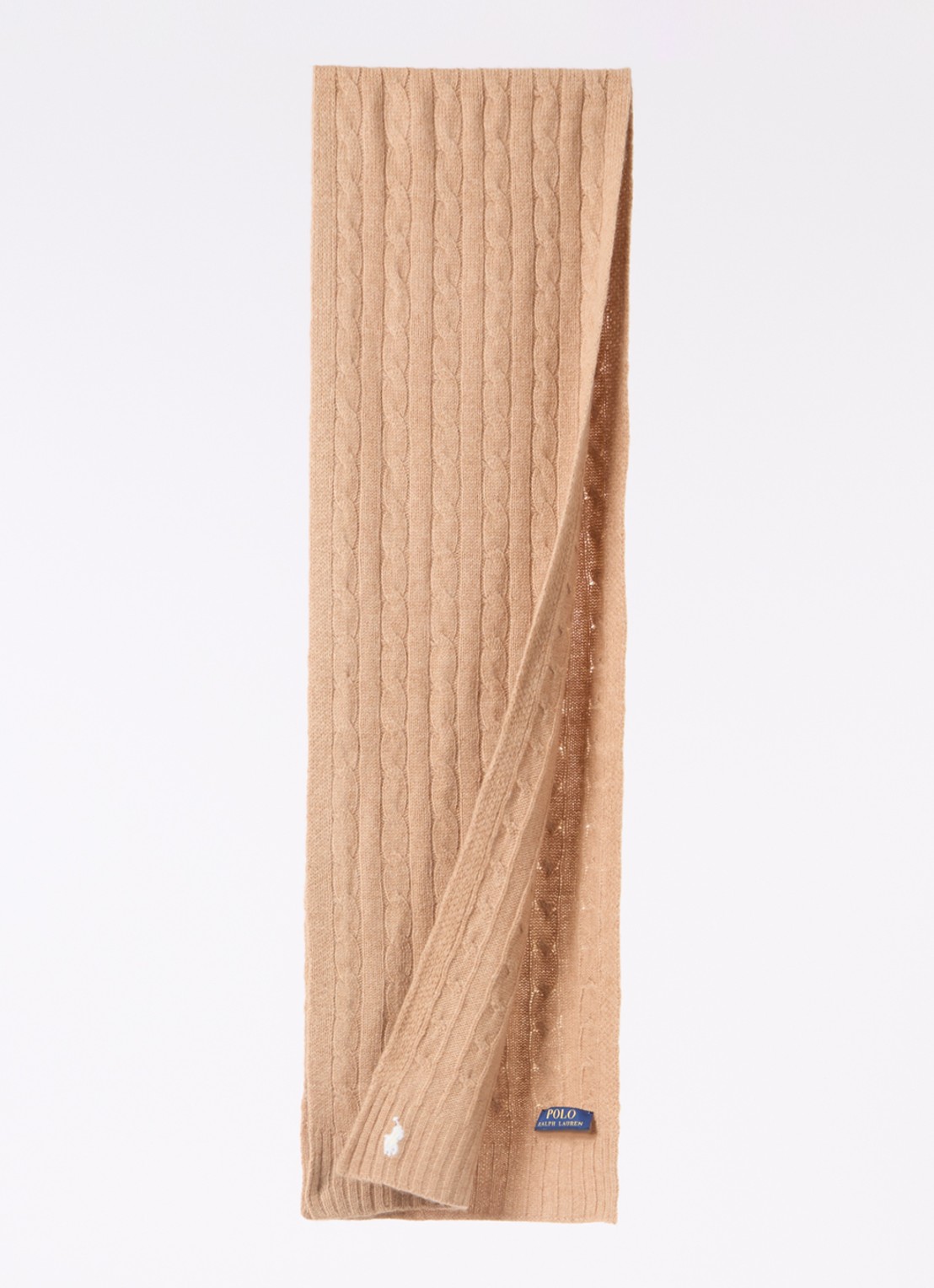 Ralph Lauren Kabelgebreide sjaal in kasjmierblend 183 x 27 cm - detail 2 camel