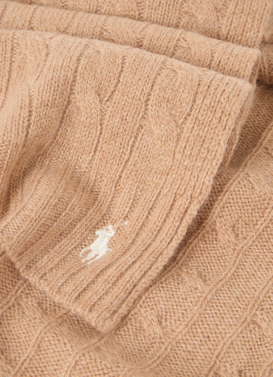 Ralph Lauren Kabelgebreide sjaal in kasjmierblend 183 x 27 cm - detail 3 camel
