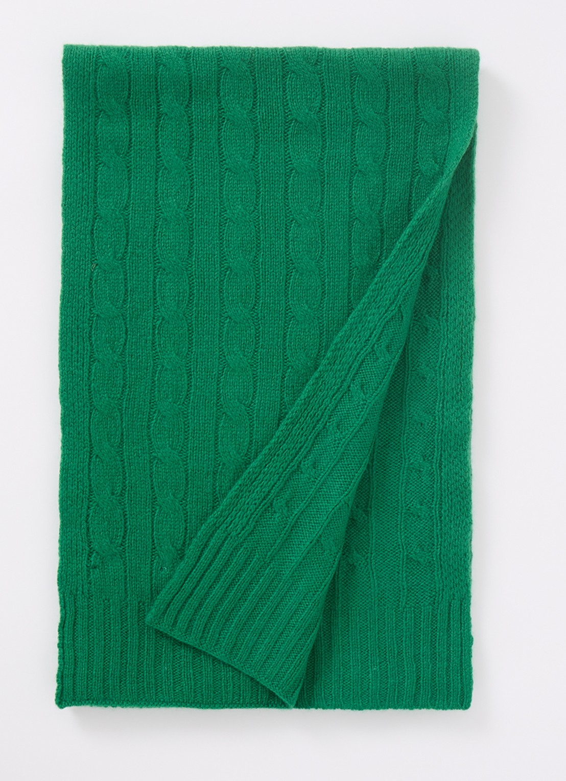 Ralph Lauren Kabelgebreide sjaal in kasjmierblend 183 x 27 cm - voorkant groen