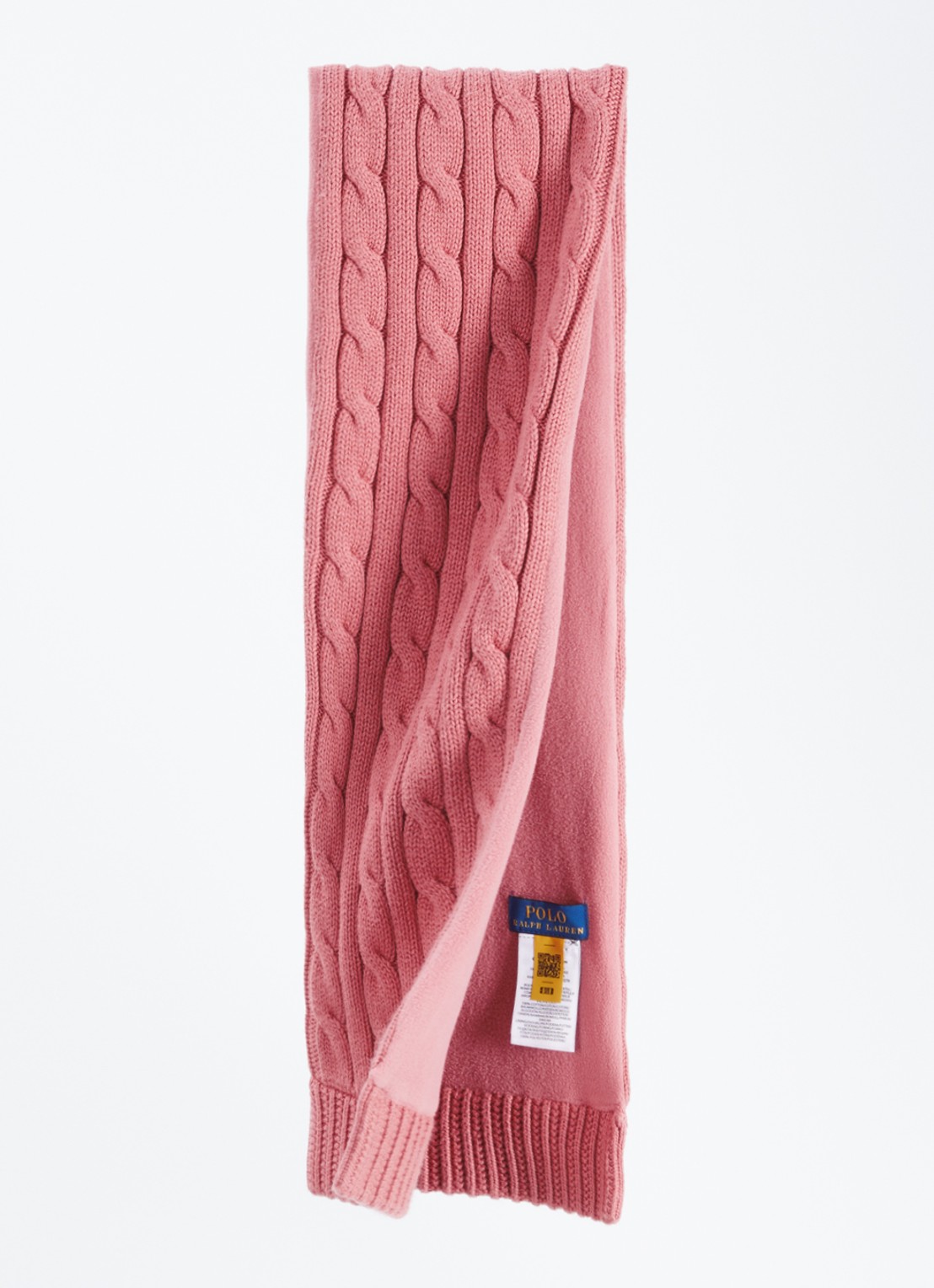 Ralph Lauren Kabelgebreide sjaal met logoborduring 125 x 20 cm - detail koraalroze