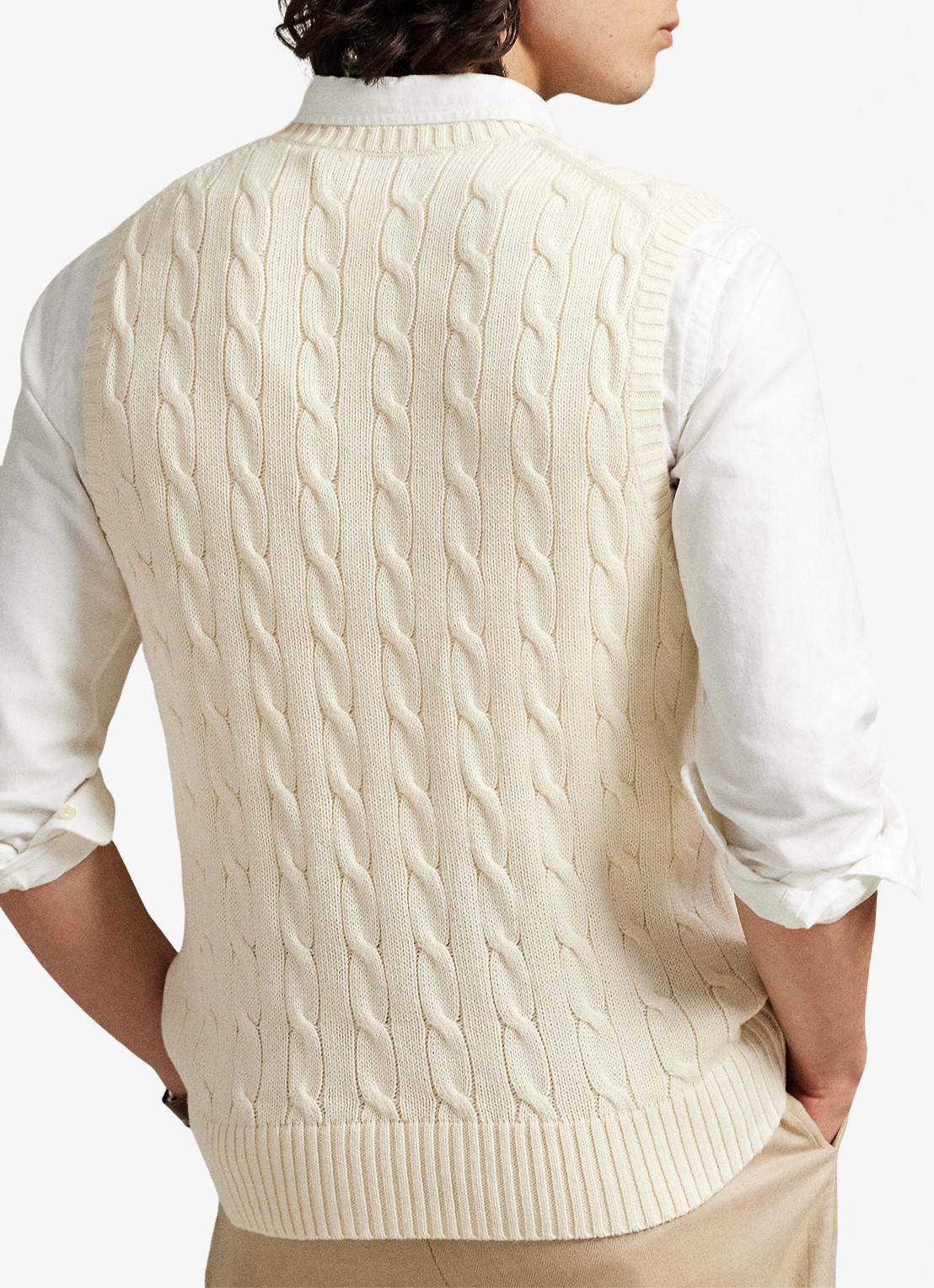 Ralph Lauren Kabelgebreide spencer met logo - achterkant 5 andover cream / crème