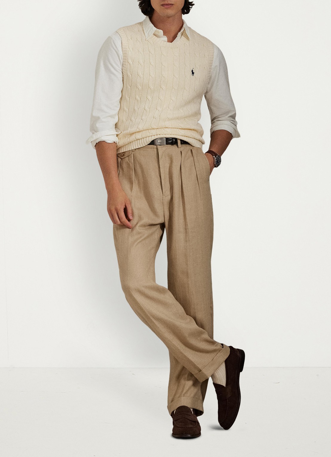 Ralph Lauren Kabelgebreide spencer met logo - detail 3 andover cream / crème