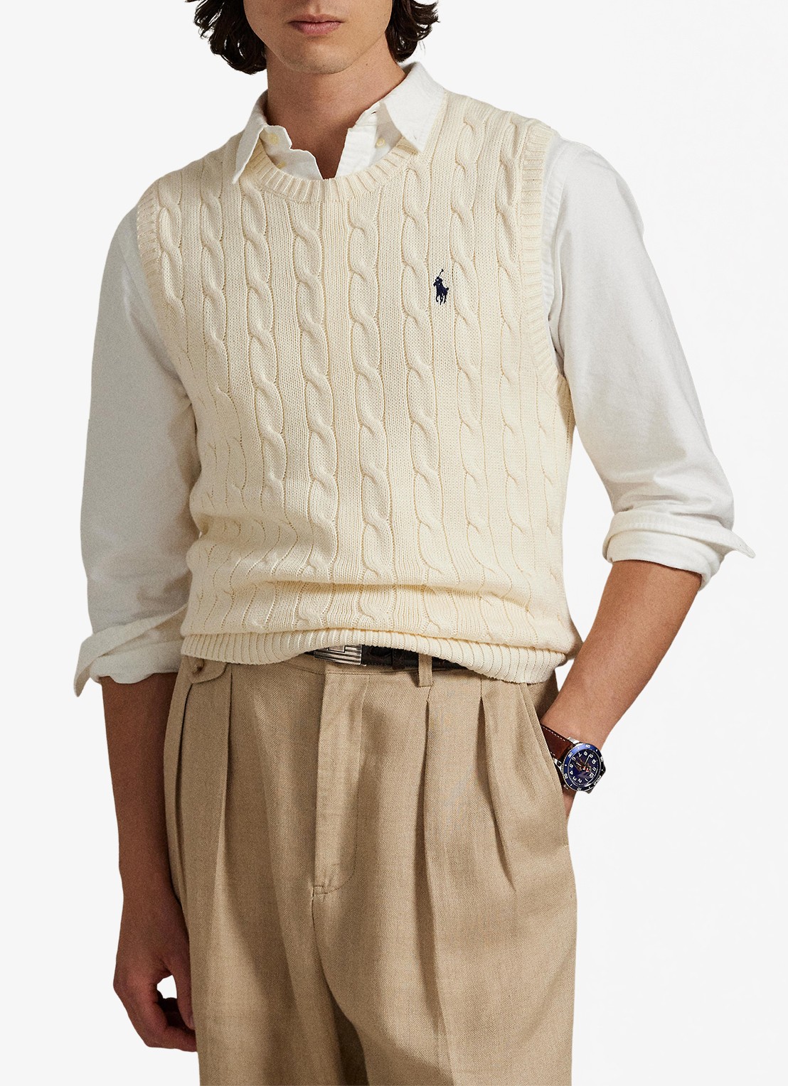 Ralph Lauren Kabelgebreide spencer met logo - detail 4 andover cream / crème