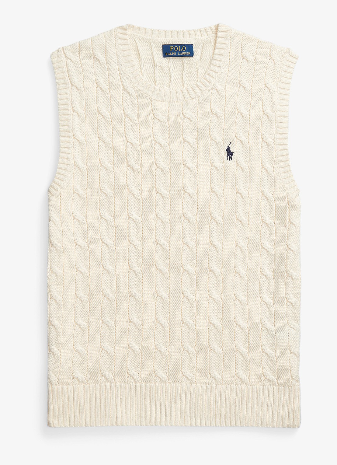 Ralph Lauren Kabelgebreide spencer met logo - voorkant andover cream / crème
