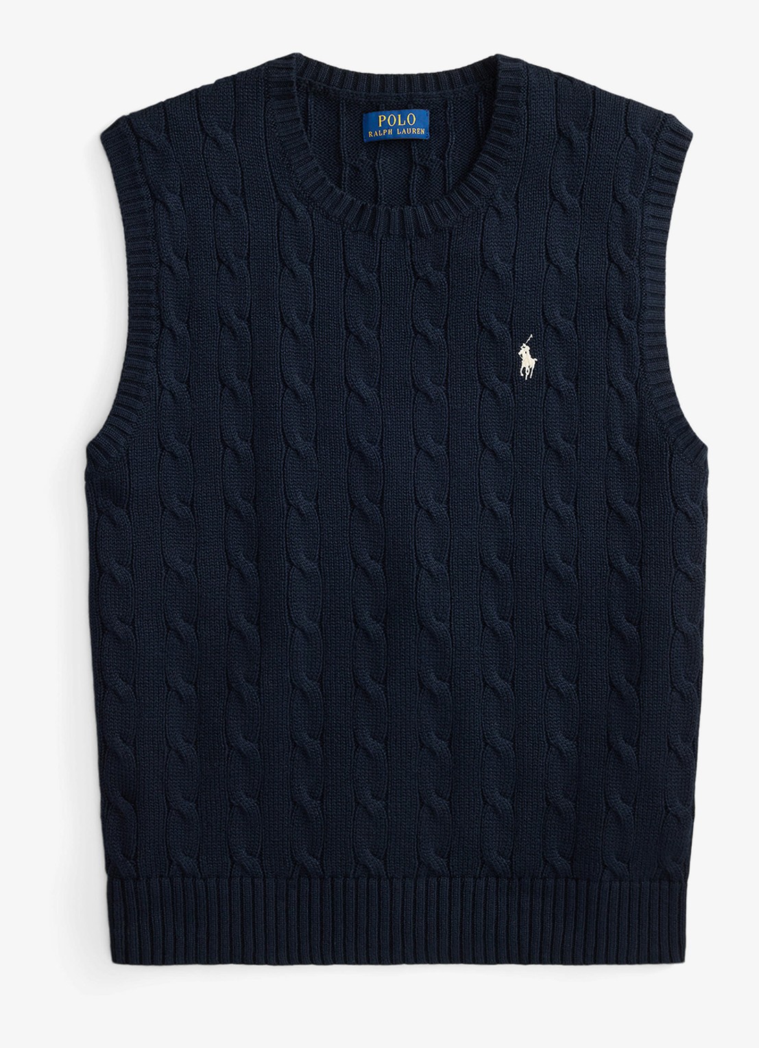 Ralph Lauren Kabelgebreide spencer met logo - voorkant hunter navy / donkerblauw