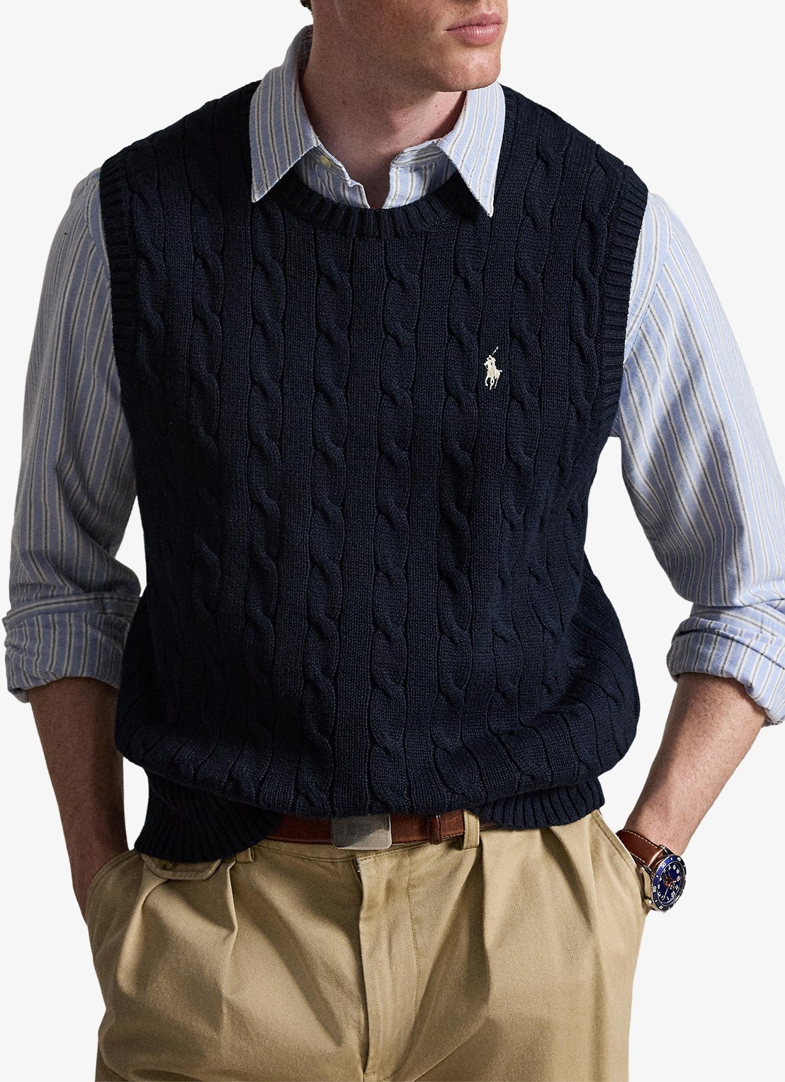 Ralph Lauren Kabelgebreide spencer met logo - voorkant 2 hunter navy / donkerblauw