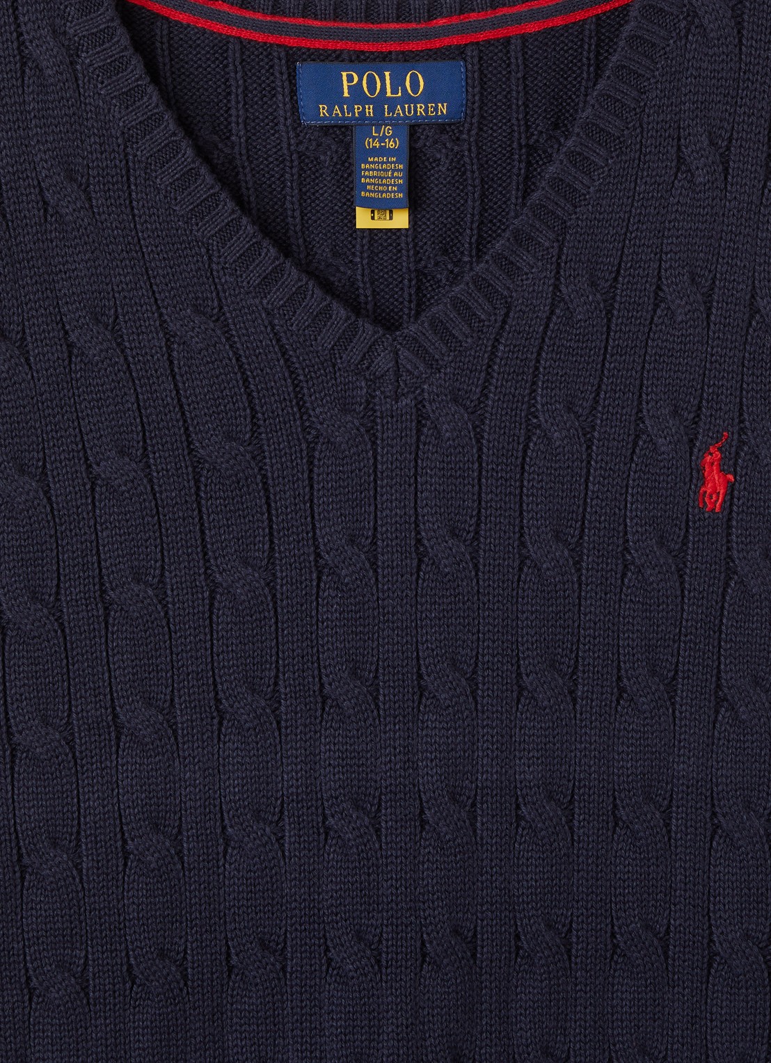 Ralph Lauren Kabelgebreide spencer met logoborduring - detail donkerblauw