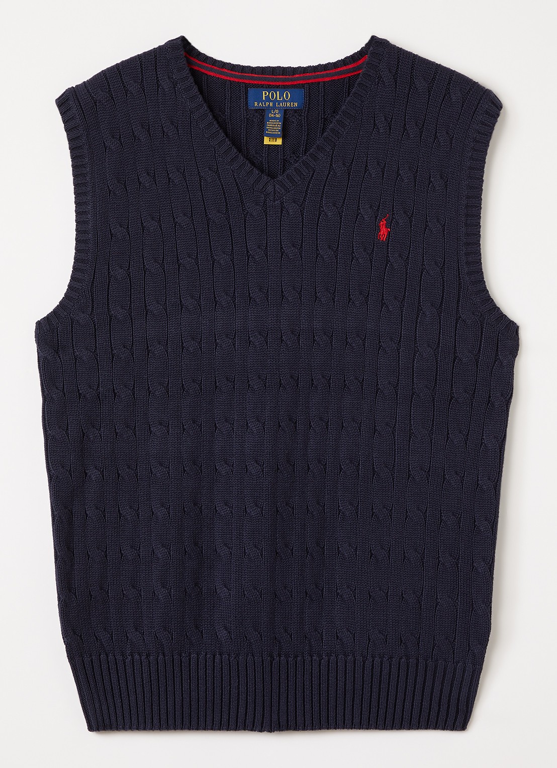 Ralph Lauren Kabelgebreide spencer met logoborduring - voorkant 2 donkerblauw