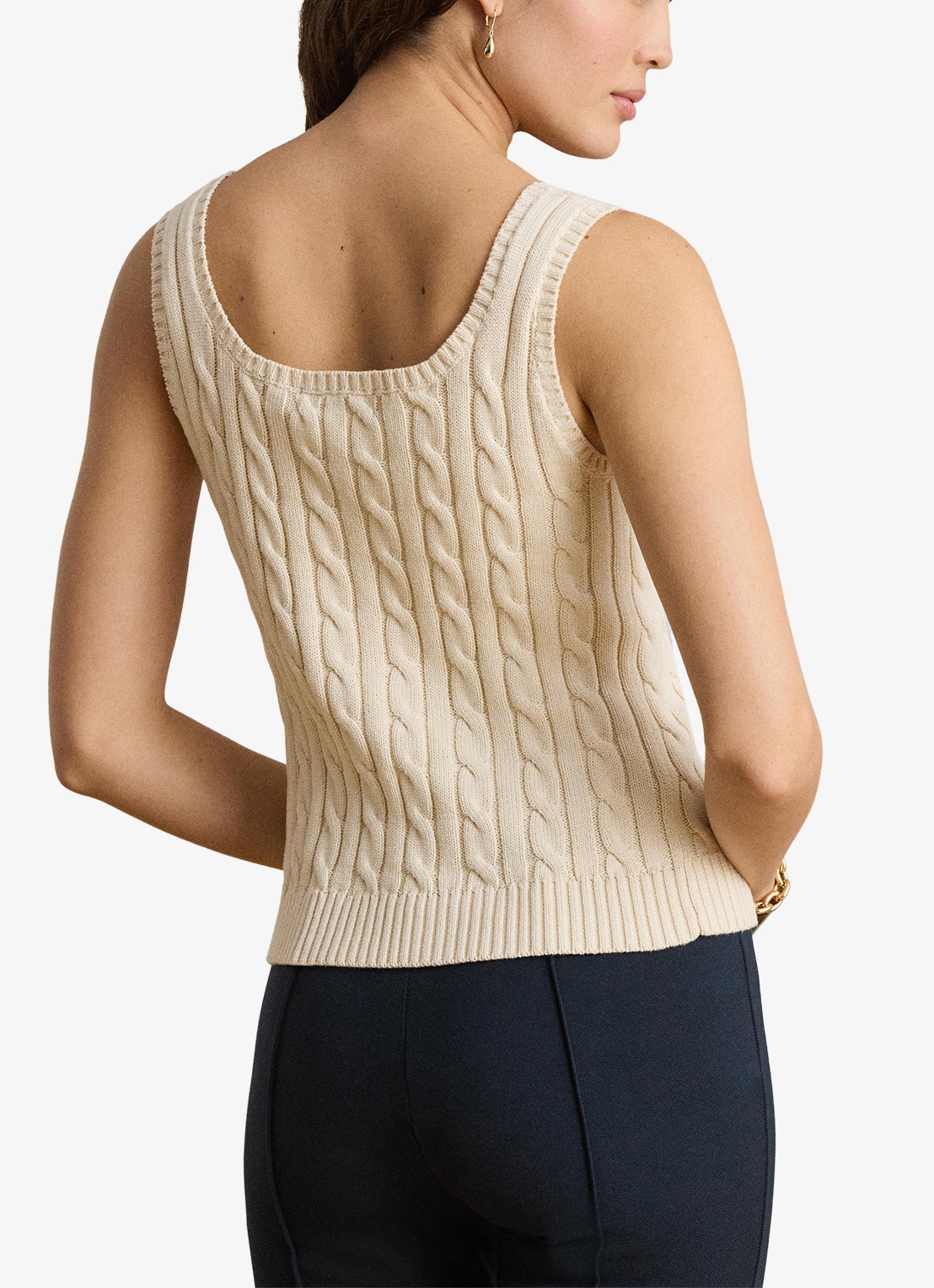 Ralph Lauren Kabelgebreide top met ronde hals - achterkant 3 creme