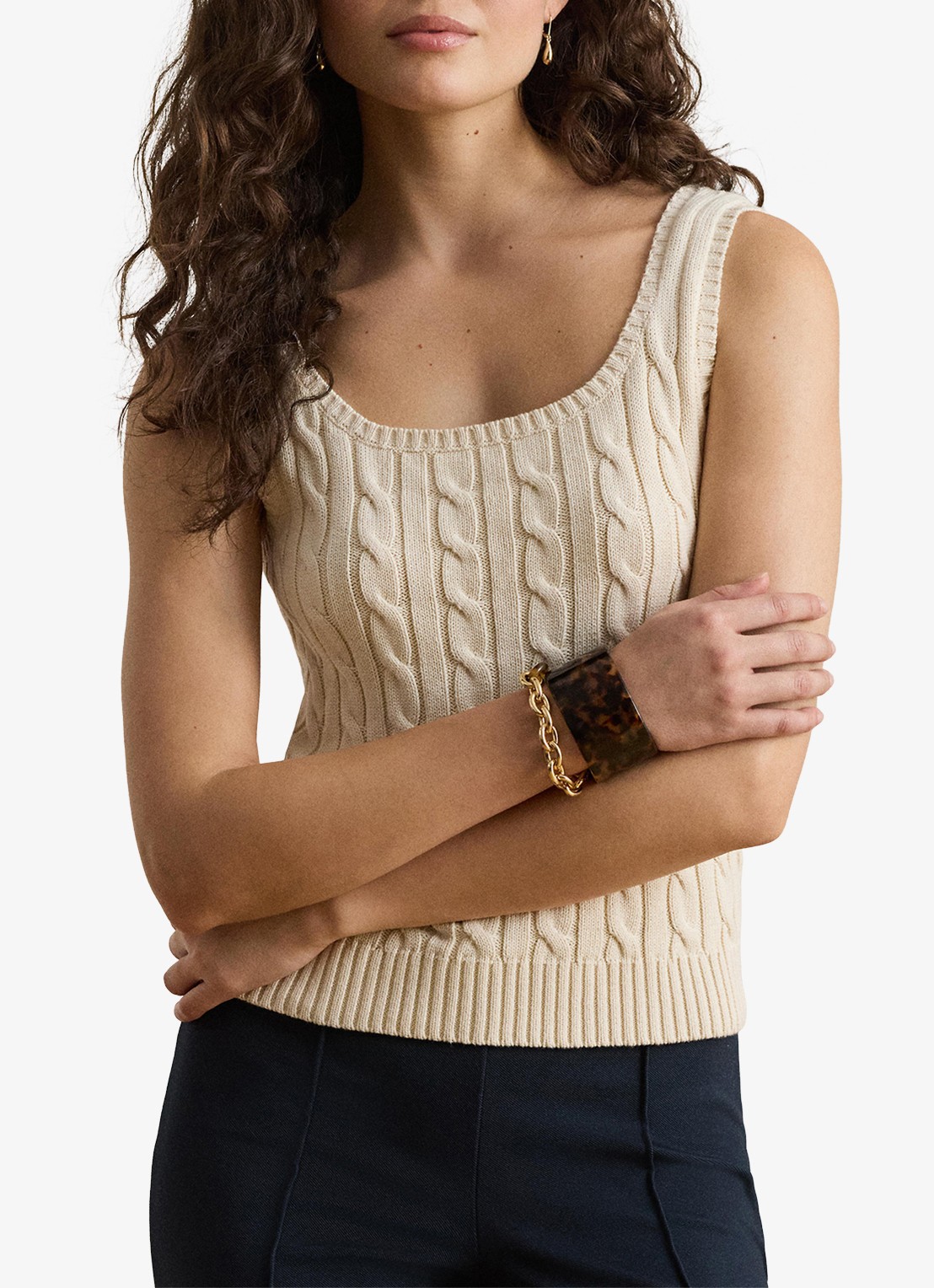 Ralph Lauren Kabelgebreide top met ronde hals - detail 4 creme