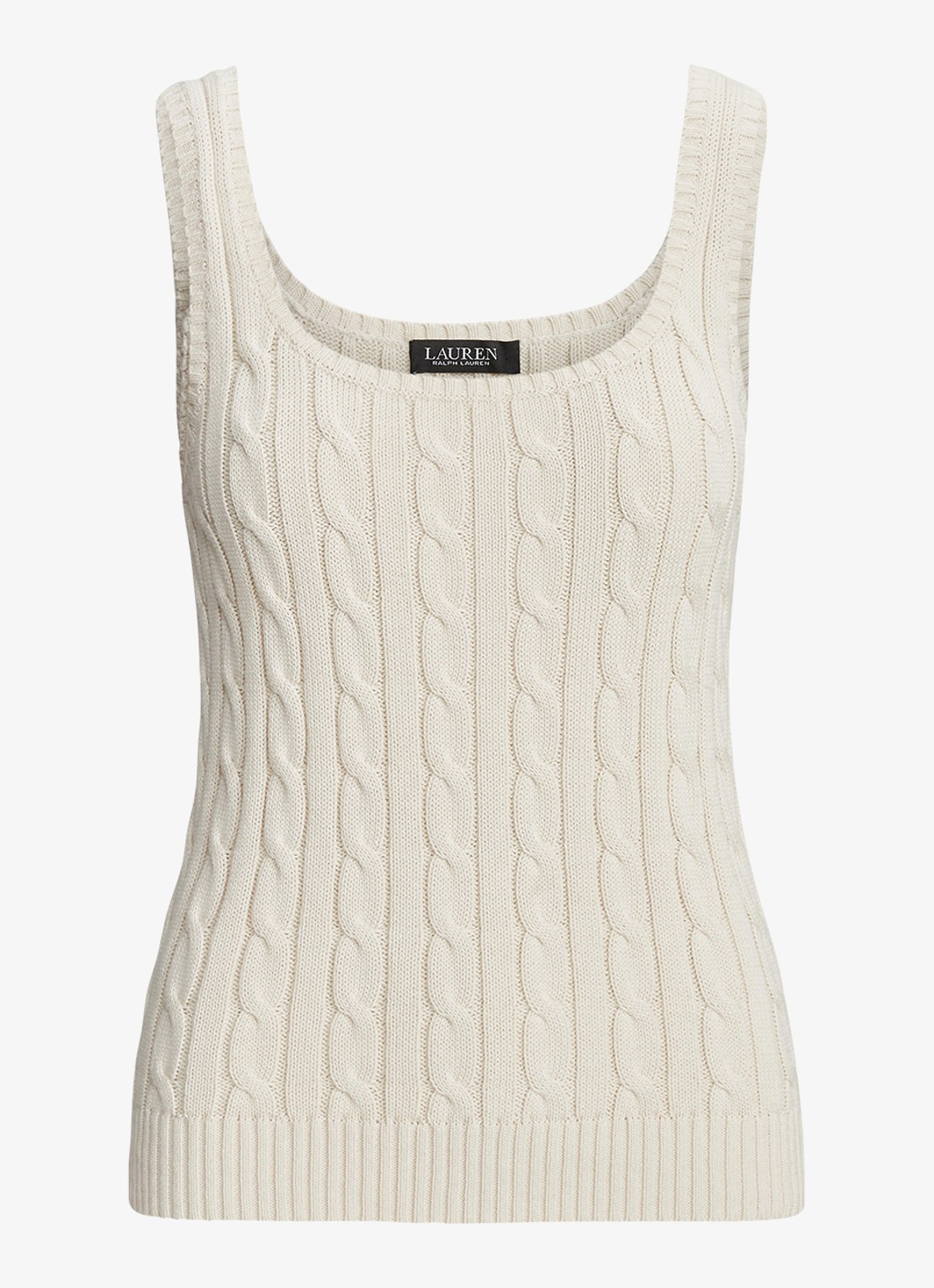 Ralph Lauren Kabelgebreide top met ronde hals - voorkant creme