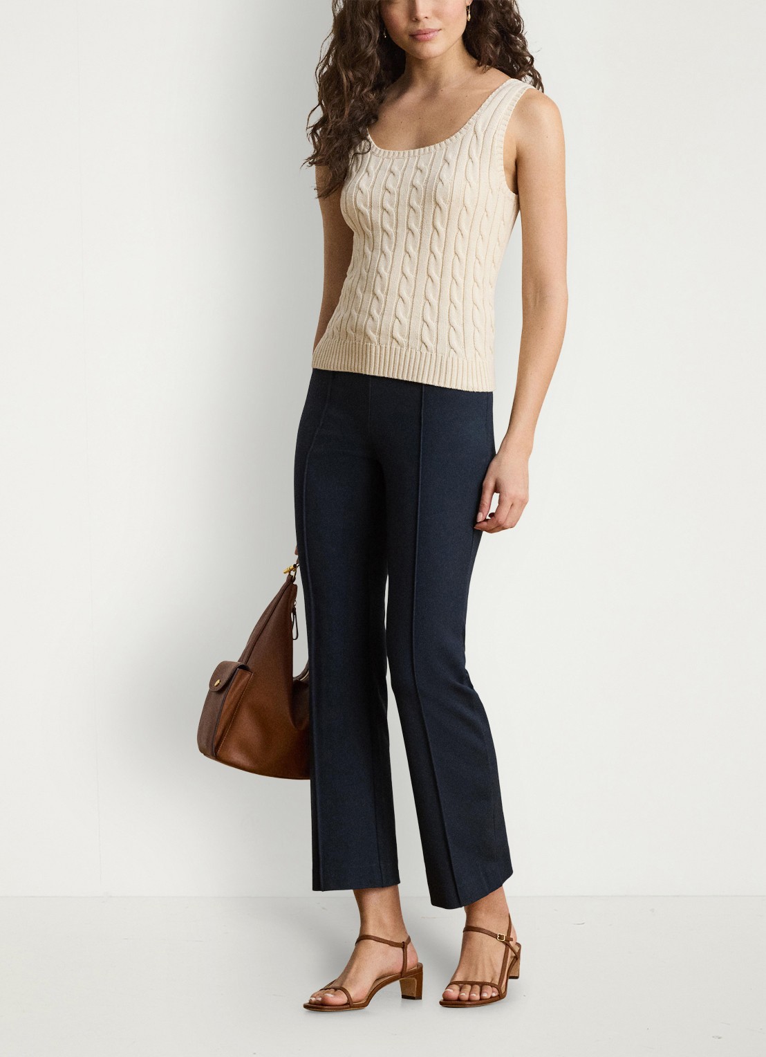 Ralph Lauren Kabelgebreide top met ronde hals - voorkant 2 creme