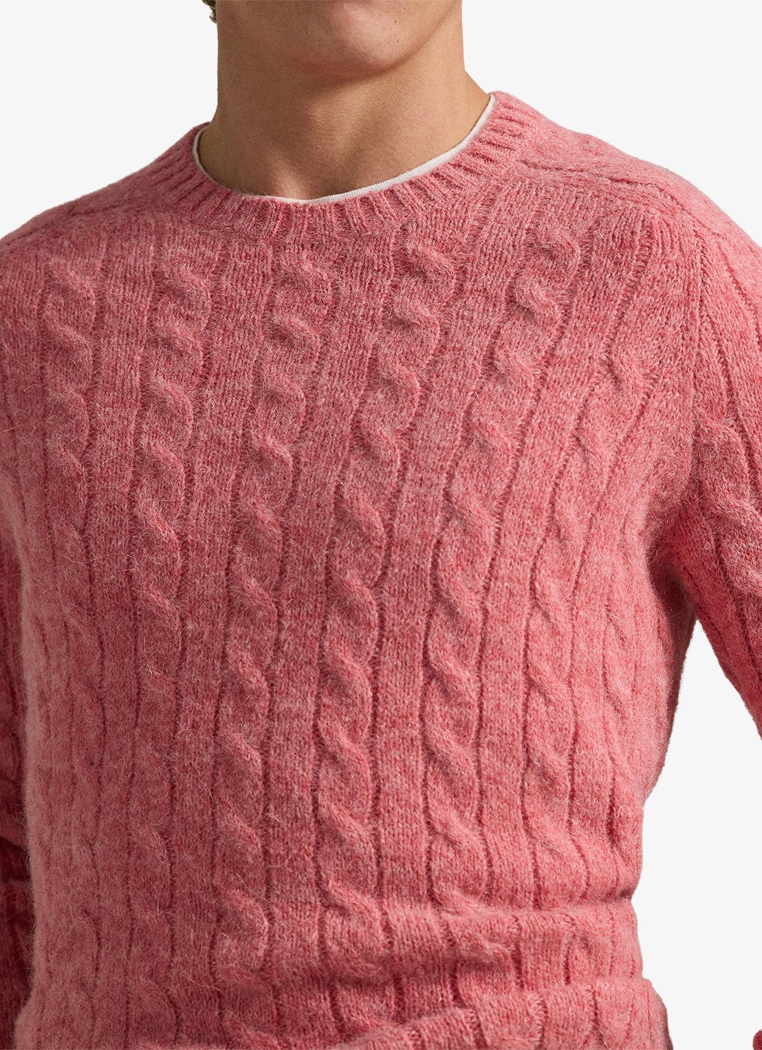 Ralph Lauren Kabelgebreide trui in alpacawolblend - detail 4 strawberry gelato hthr / roze