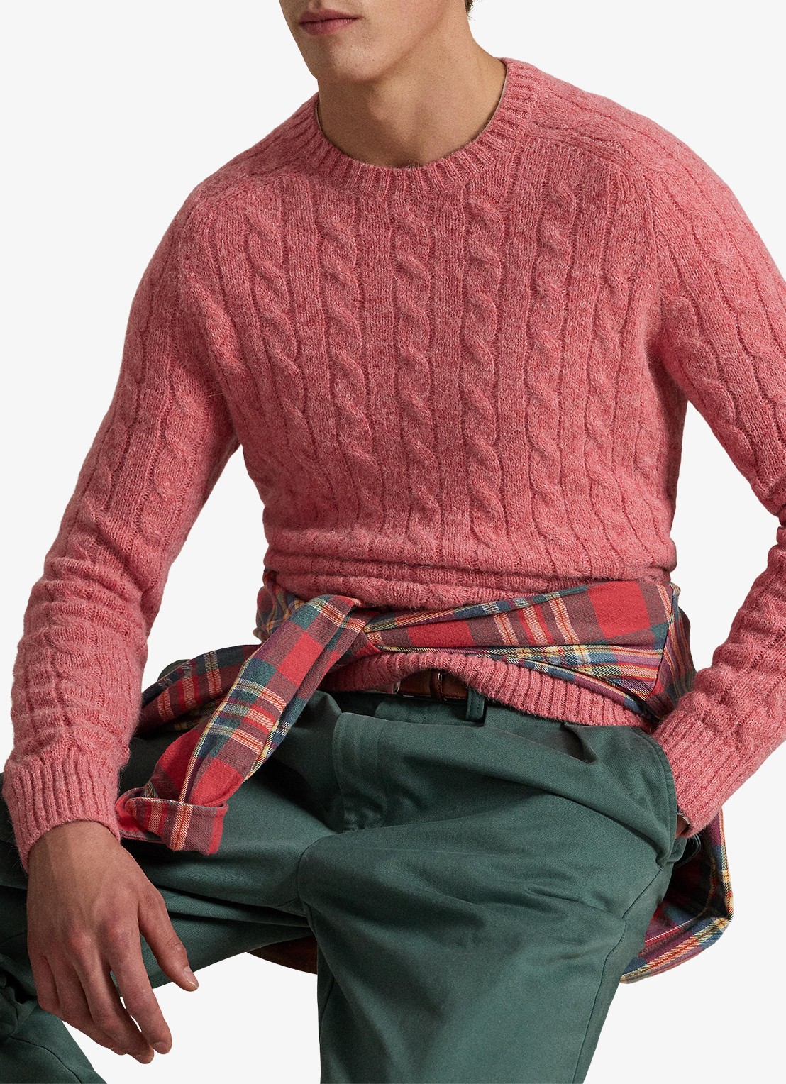 Ralph Lauren Kabelgebreide trui in alpacawolblend - voorkant 2 strawberry gelato hthr / roze