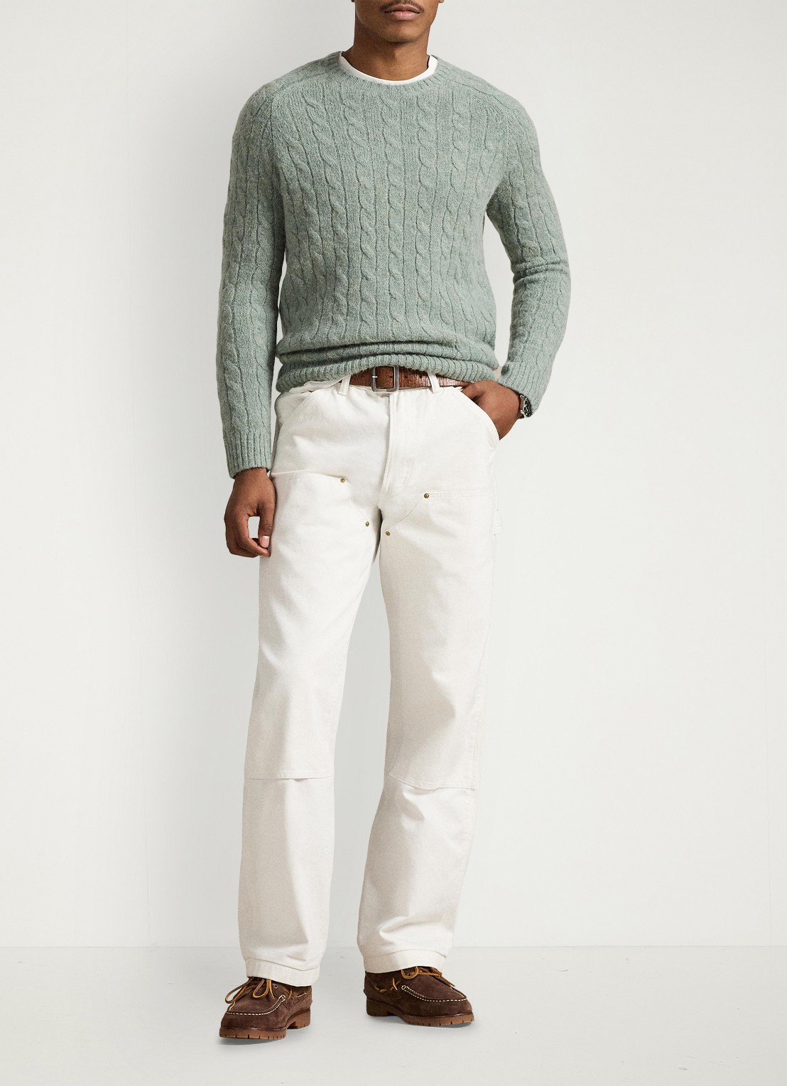 Ralph Lauren Kabelgebreide trui in alpacawolblend - detail 4 fern green heather / groen