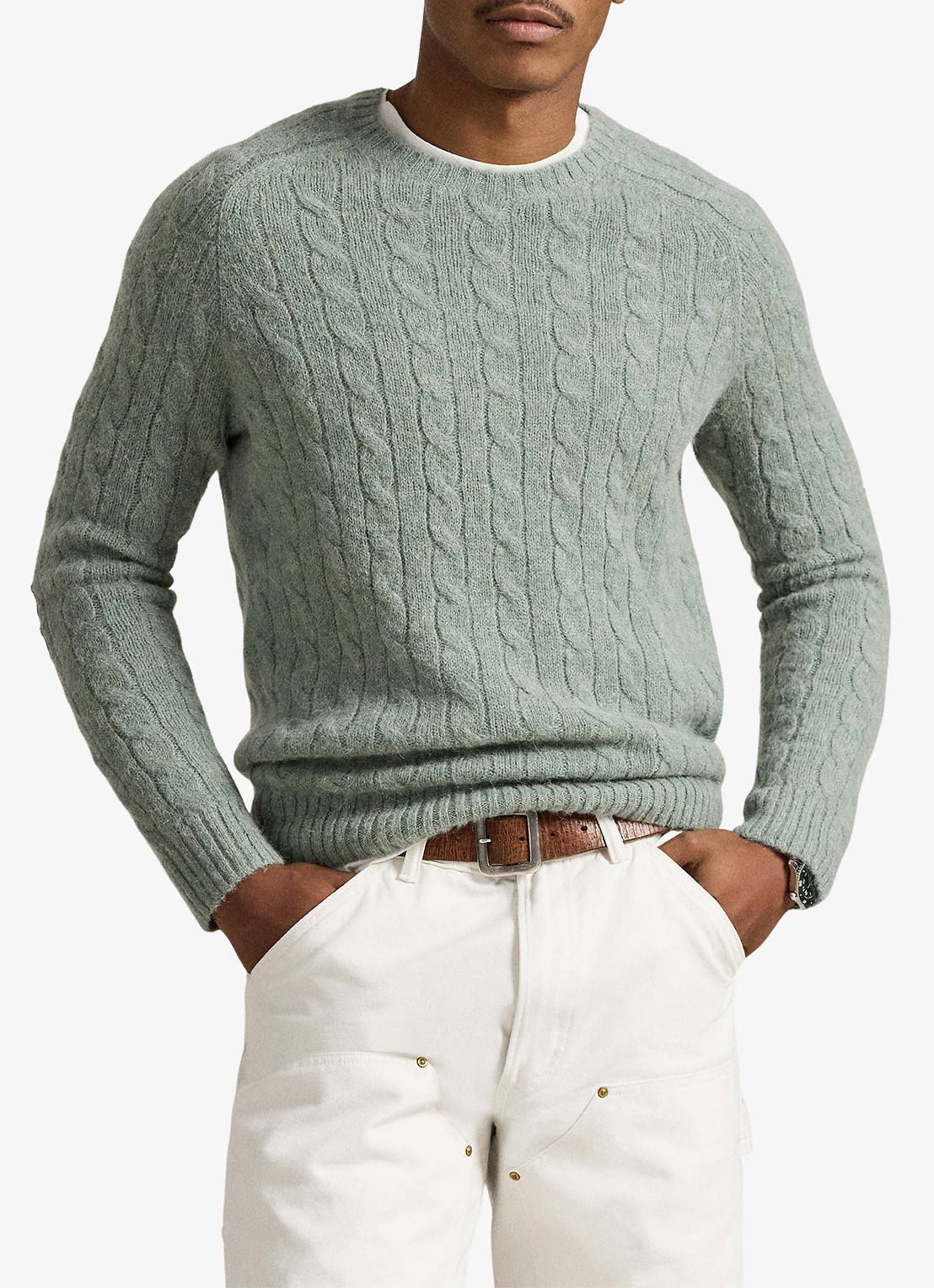 Ralph Lauren Kabelgebreide trui in alpacawolblend - voorkant 3 fern green heather / groen
