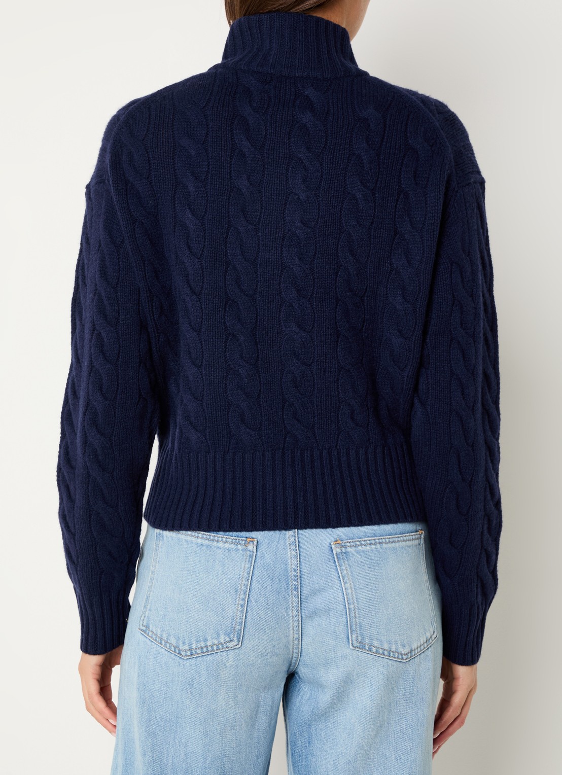 Ralph Lauren Kabelgebreide trui in kasjmierblend met halve rits  - achterkant 4 donkerblauw