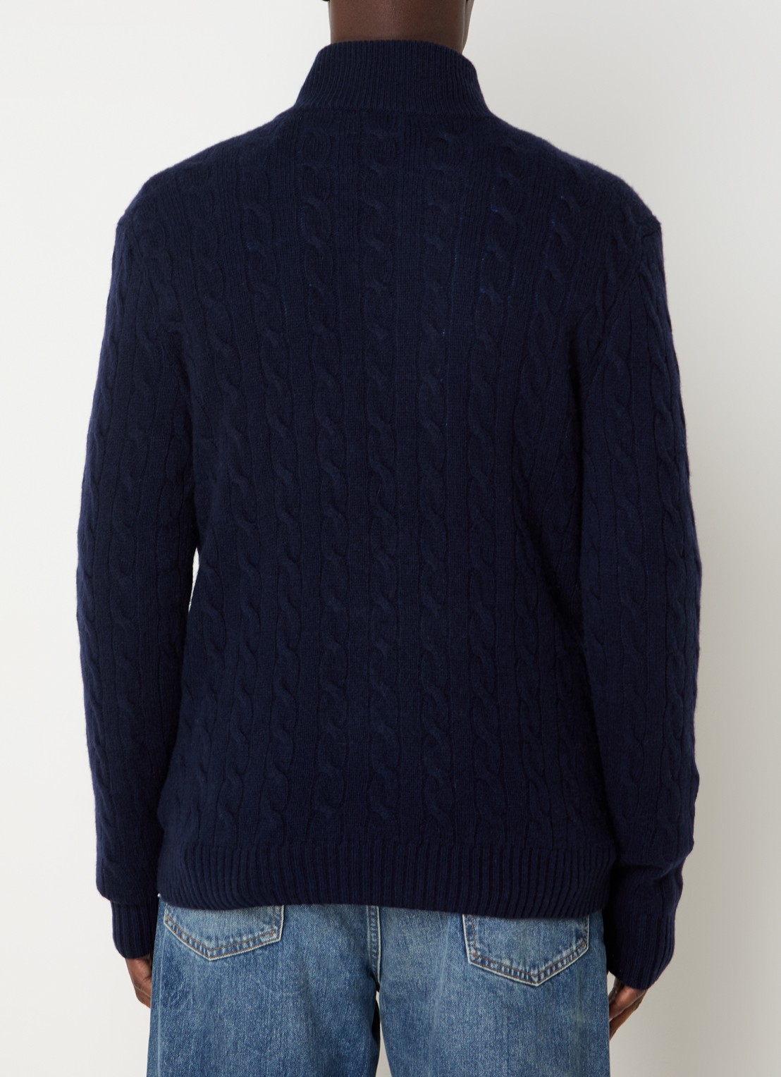 Ralph Lauren Kabelgebreide trui in kasjmierblend met halve rits - achterkant 4 donkerblauw