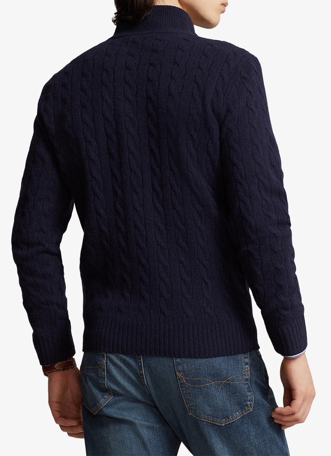 Ralph Lauren Kabelgebreide trui in kasjmierblend met halve rits - achterkant 5 donkerblauw