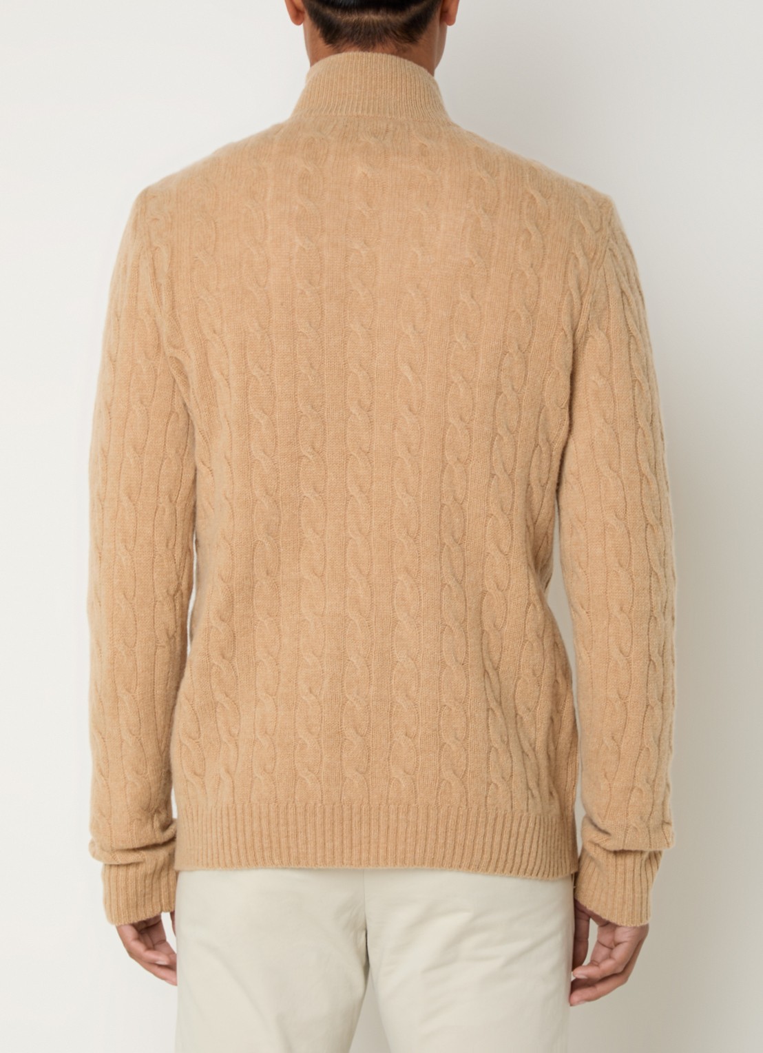 Ralph Lauren Kabelgebreide trui in kasjmierblend met halve rits - achterkant 9 camel