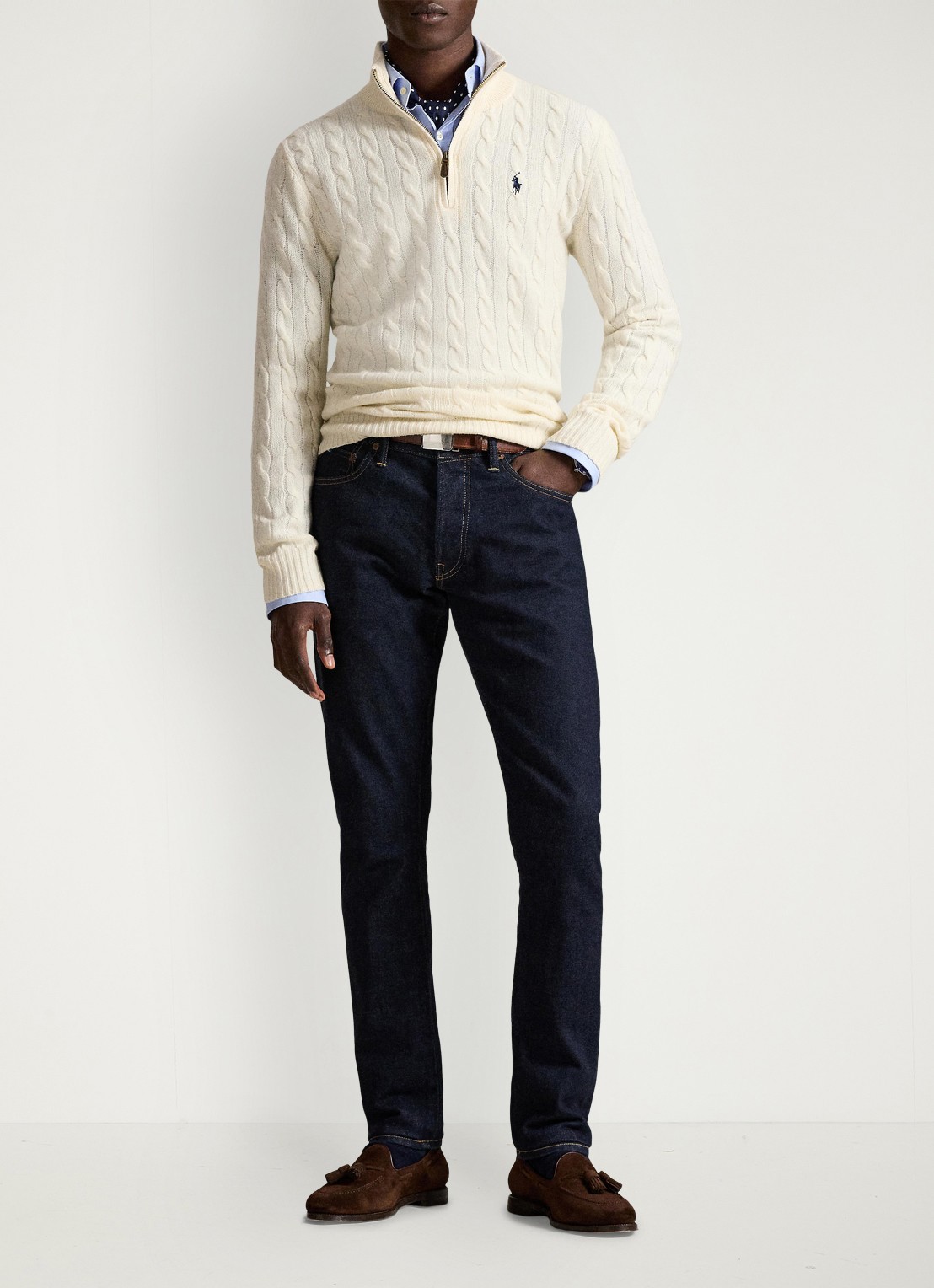 Ralph Lauren Kabelgebreide trui in kasjmierblend met halve rits - detail 3 andover cream / creme