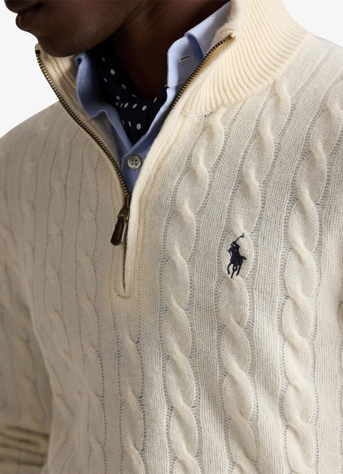 Ralph Lauren Kabelgebreide trui in kasjmierblend met halve rits - detail 4 andover cream / creme