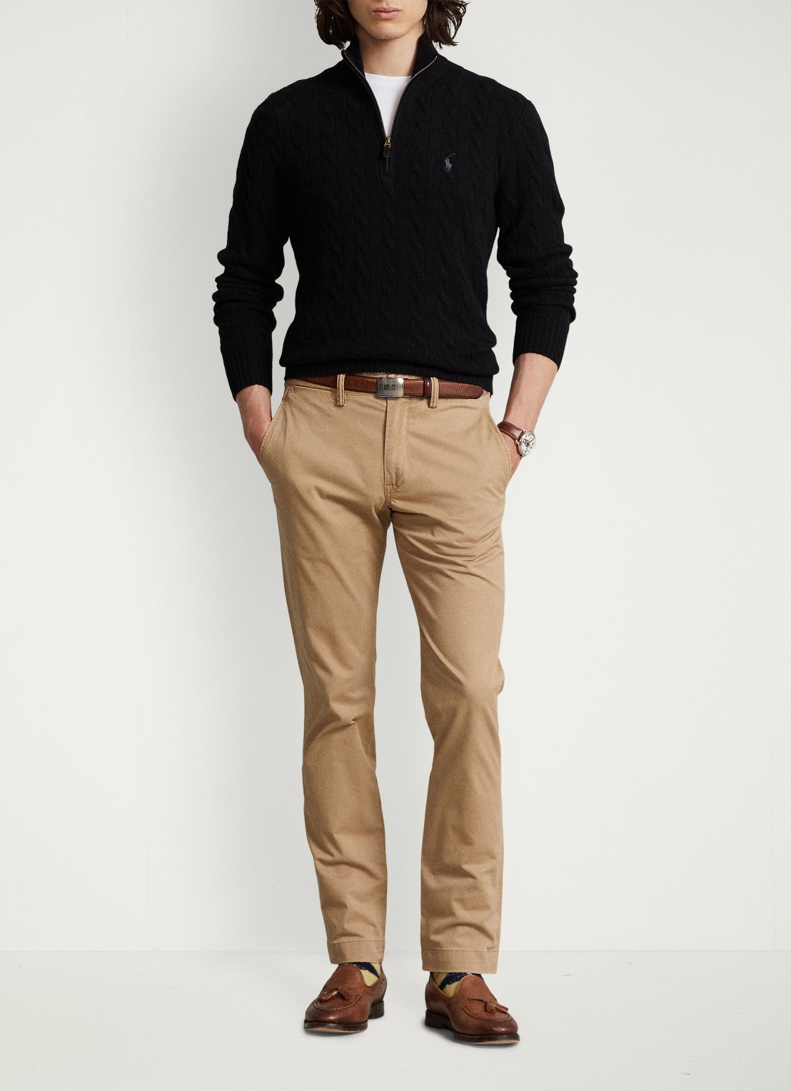 Ralph Lauren Kabelgebreide trui in kasjmierblend met halve rits - detail 3 polo black / zwart
