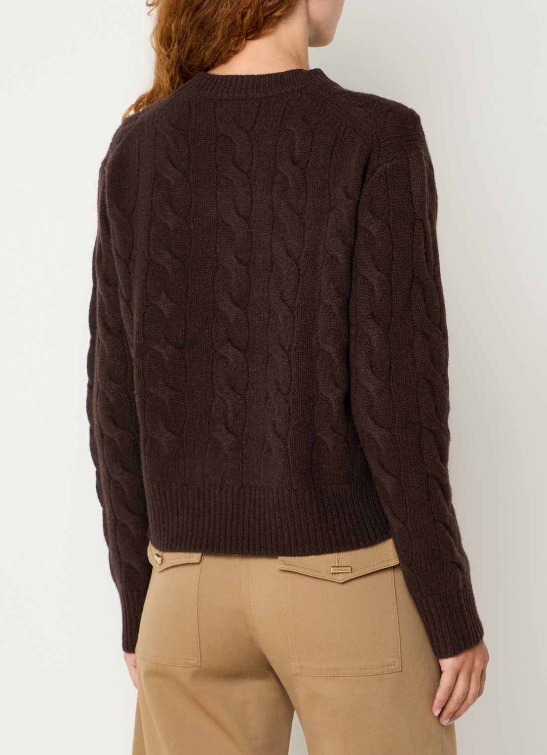 Ralph Lauren Kabelgebreide trui in kasjmierblend met logoborduring - achterkant donkerbruin