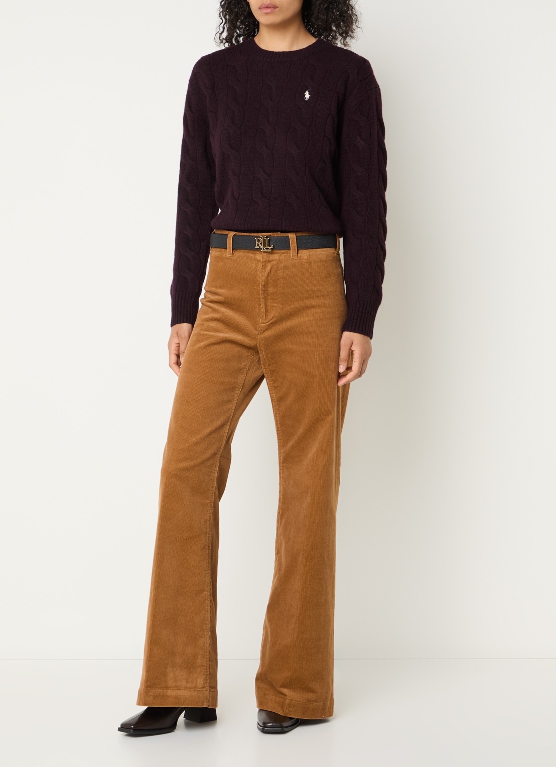 Ralph Lauren Kabelgebreide trui in kasjmierblend met logoborduring - voorkant 4 aubergine