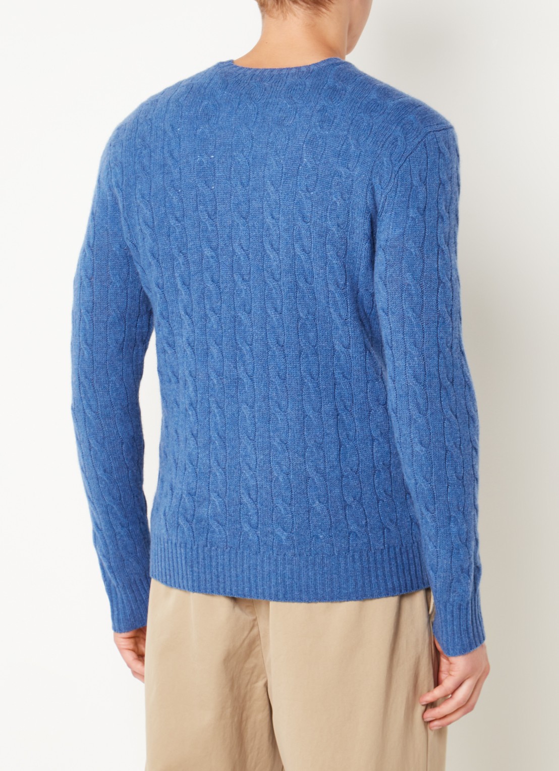 Ralph Lauren Kabelgebreide trui in kasjmierblend met logoborduring - achterkant 3 twilight blue heather / lichtblauw