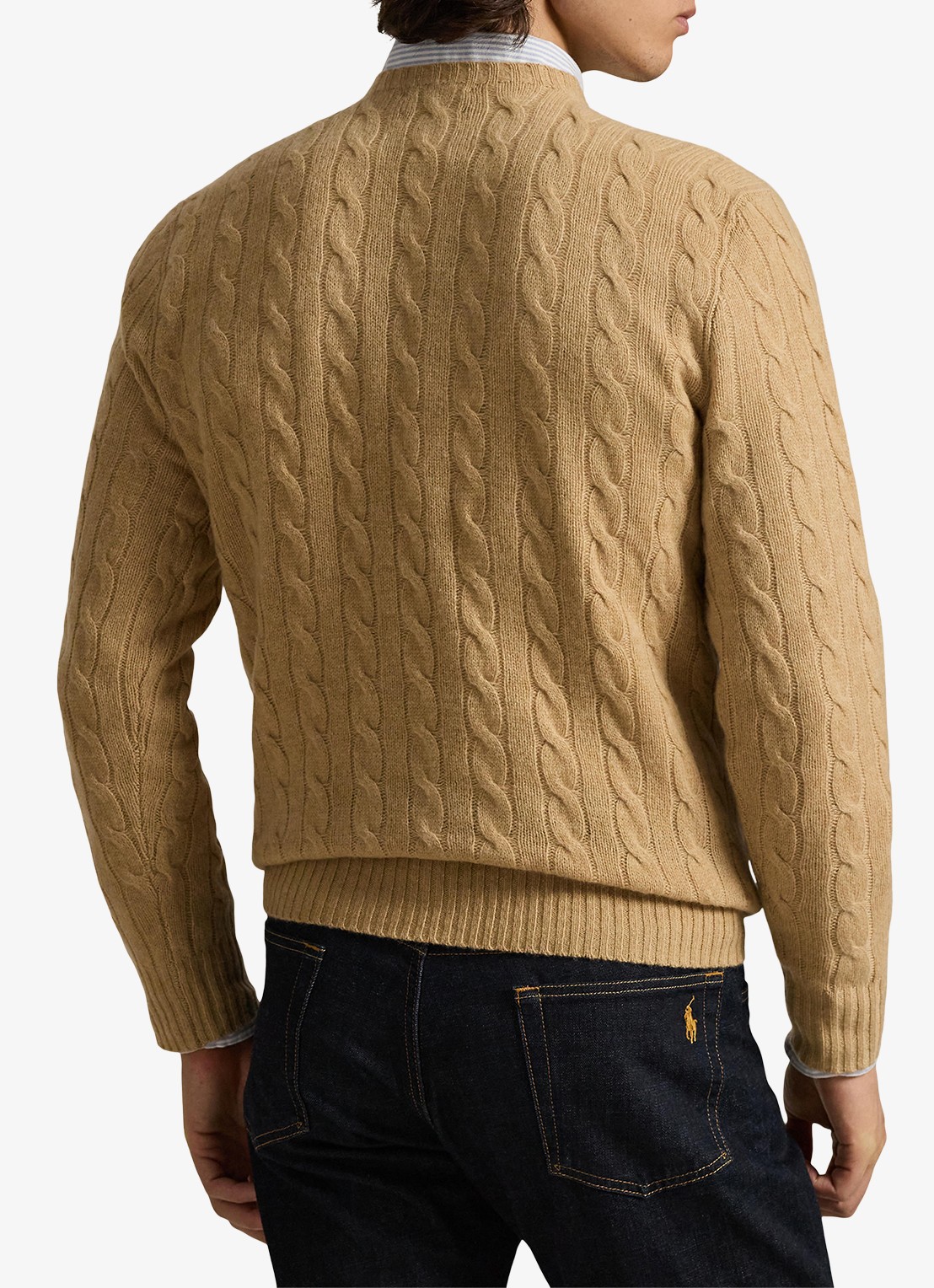 Ralph Lauren Kabelgebreide trui in kasjmierblend met logoborduring - achterkant camel melange / camel