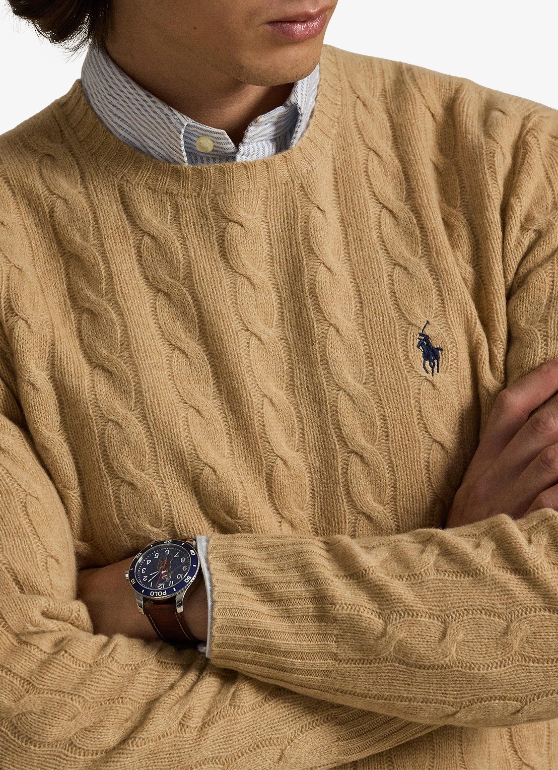 Ralph Lauren Kabelgebreide trui in kasjmierblend met logoborduring - detail 3 camel melange / camel