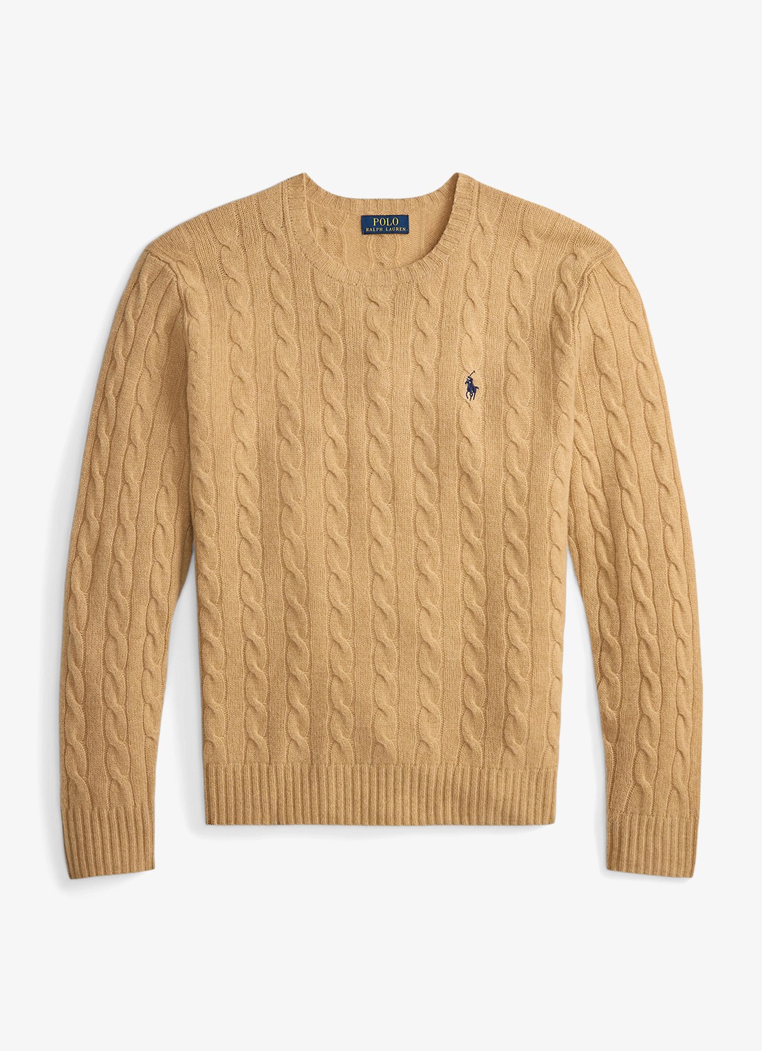 Ralph Lauren Kabelgebreide trui in kasjmierblend met logoborduring - voorkant 4 camel melange / camel