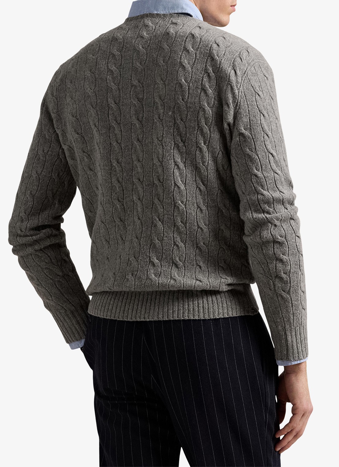 Ralph Lauren Kabelgebreide trui in kasjmierblend met logoborduring - achterkant grijs